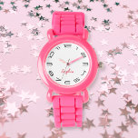Kinder Mädchen Moderne rosa Individuelle Name Mono Armbanduhr<br><div class="desc">Individuell, personalisiert, Kindermädchen vergnügen sich mit coolem, modernem, schicken, rosa Silikonband, Kunststoffgehäuse, Armbanduhr. Geben Sie einfach den Namen ein, um ihn anzupassen. Schaffen Sie eine wunderbare, individuelle Uhr für die lil Prinzessin in Ihrem Leben - Tochter, Schwester, Nichte, Enkelin, Patentin, Stieftochter. Ein tolles Geschenk für Geburtstag, Abschluss, Weihnachten, Feiertage und...</div>