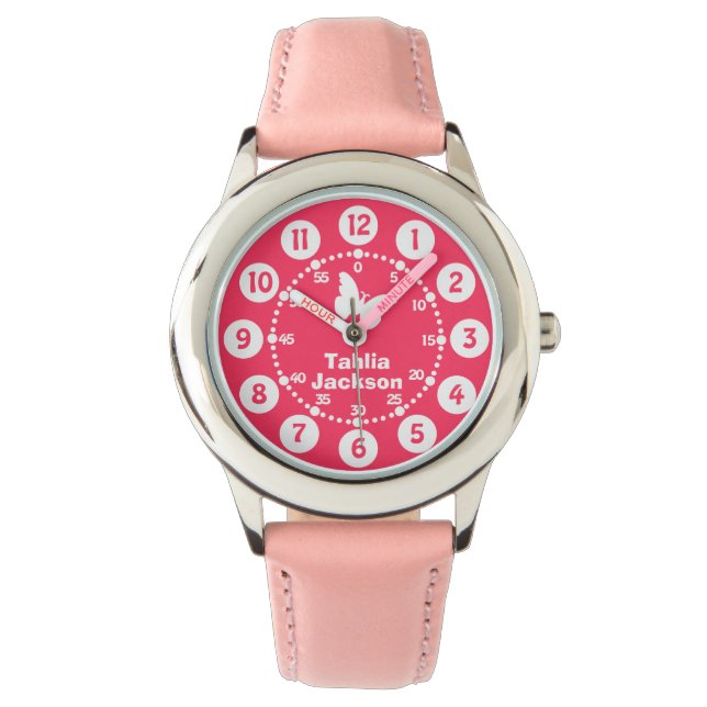 Kinder Mädchen pink & weiß, mit vollem Namen Armba Armbanduhr (Vorderseite)
