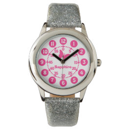 Kinder Mädchen pink & weiß tragen Ihren Namen Armb Armbanduhr