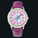 Kinder Mädchen rosa und weiße Schildkrötenherzen A Armbanduhr<br><div class="desc">Kinder,  die eine Aquarellschildkrötenkunst sehen,  sind in der grafischen Kunst bestens geeignet für Mädchen im Schulalter,  die lernen,  eine Uhr zu lesen,  sowohl in Minuten als auch in Stunden. Aquarellkunst und Design von Sarah Trett.</div>
