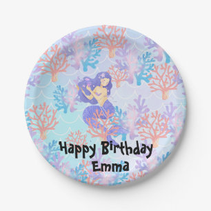 Kinder magische Meerjungfrau unter der Regenbogenp Pappteller