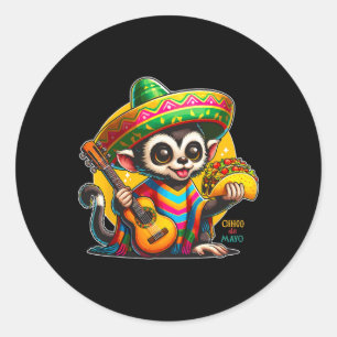 Kinder mexikanischer Affe mit Sombrero und Poncho  Runder Aufkleber
