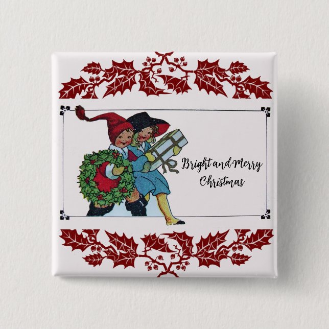 KINDER MIT CHRISTMAS GIFTS UND ROTEN FLORALEN BUTTON (Vorderseite)