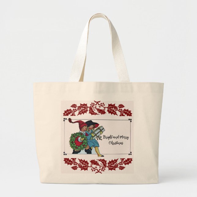 KINDER MIT CHRISTMAS GIFTS UND ROTEN FLORALEN JUMBO STOFFBEUTEL (Vorne)