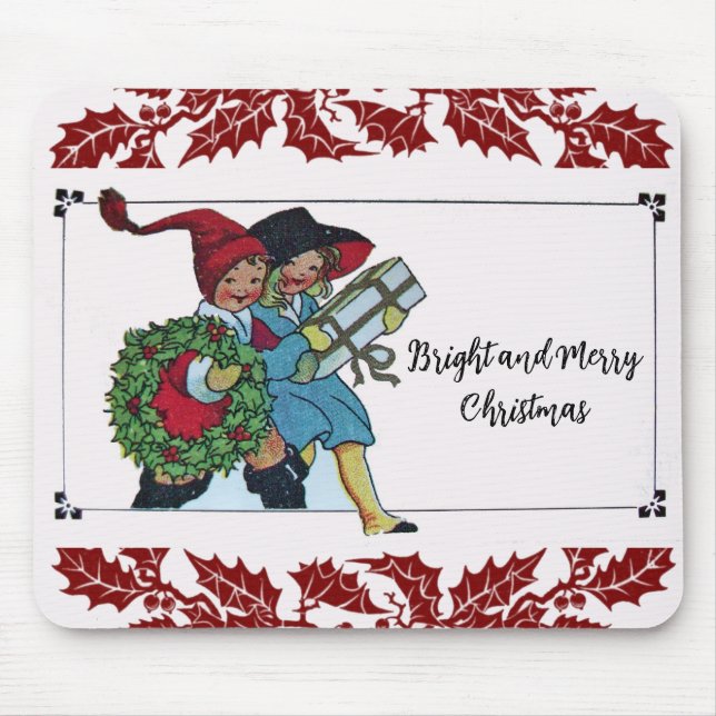 KINDER MIT CHRISTMAS GIFTS UND ROTEN FLORALEN MOUSEPAD (Vorne)