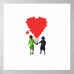 Kinder mit Händen und herzförmigen Ballons Poster