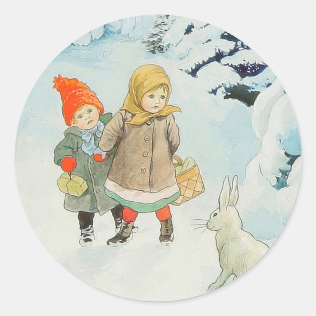 Kinder mit Hass im Winter - Weihnachten Runder Aufkleber (Vorderseite)