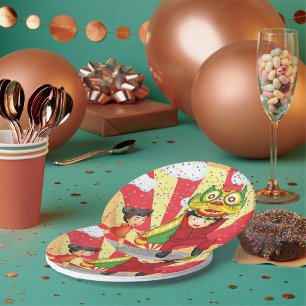 Kinder mit lustigen Tellern Pappteller