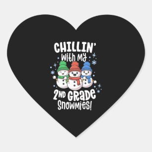 Kinder mit meinem Schneemann Shirt 2. Klasse Lehre Herz-Aufkleber