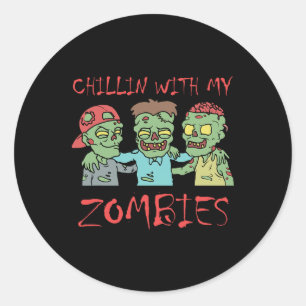 Kinder mit meinem Zombies Spaß Halloween Runder Aufkleber