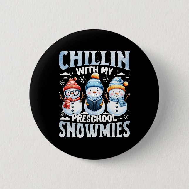Kinder mit meiner Vorschulschneezeit Weihnachtsges Button (Vorderseite)