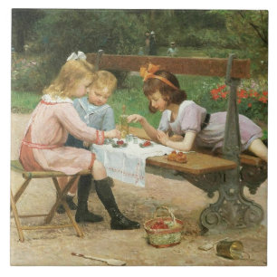 Kinder mit Nachmittagstee im Park Fliese