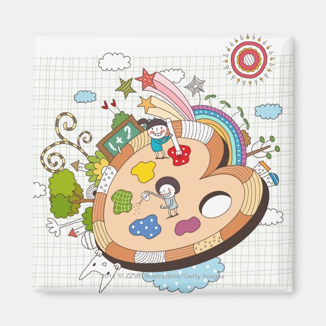 Kinder mit Pinsel Magnet (Vorne)