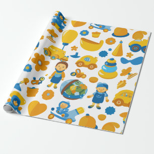 Kinder mit Spielzeug Geschenkpapier