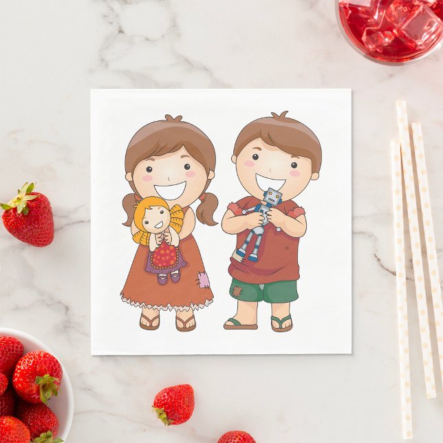 Kinder mit Spielzeug Serviette (Von Creator hochgeladen)