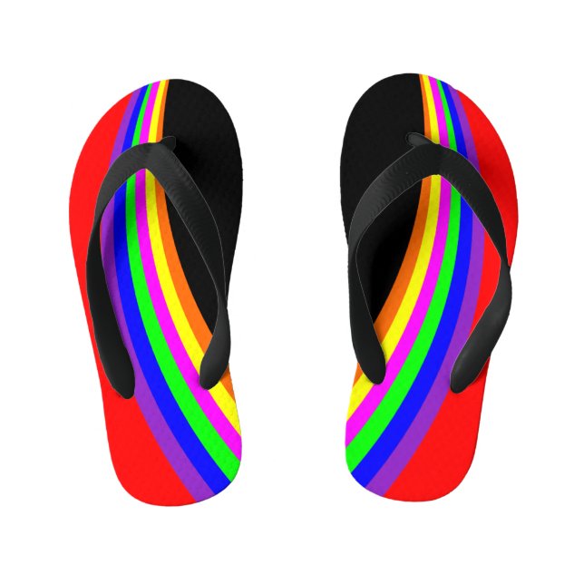 Kinder Moderne geometrische Regenbogenfarben Strei Kinderbadesandalen (Fußbett)