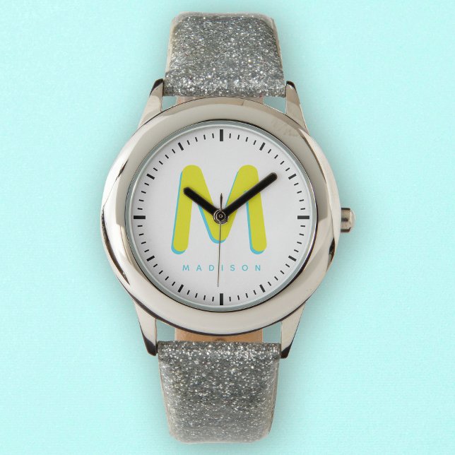 Kinder Modernes Niedliches Cooles Individuelle Nam Armbanduhr (Time for fun! Our kids' watch with a cute 3D monogram, custom name, and playful vibes.)