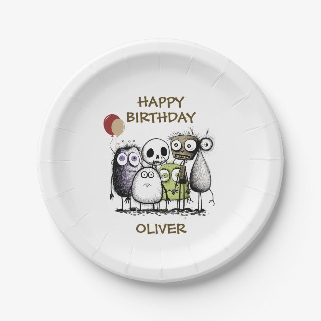 Kinder Monster Geburtstag Pappteller (Vorderseite)