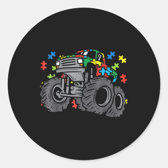 Kinder Monster Truck Puzzles Niedlich Kinder Autis Runder Aufkleber (Vorderseite)