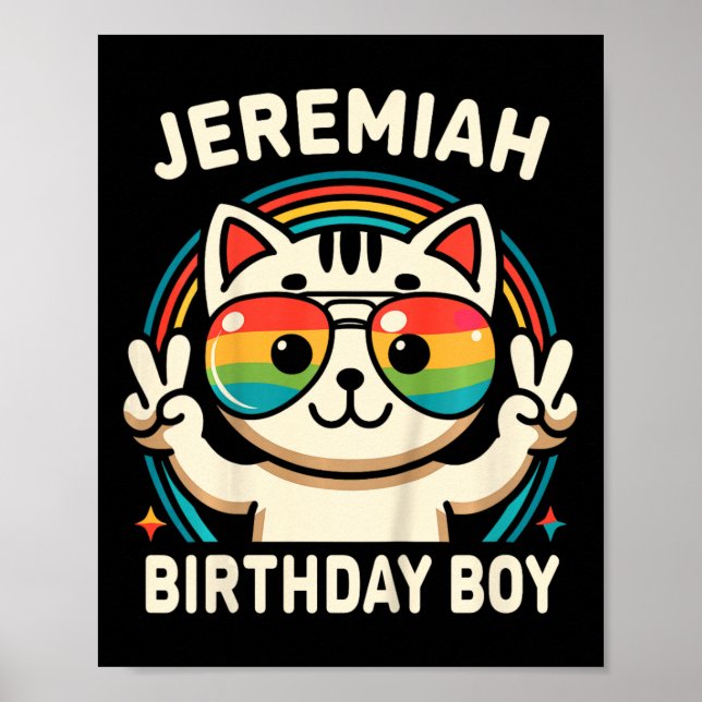Kinder Name Jeremiah Birthday Boy Cat Poster (Vorne)