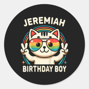 Kinder Name Jeremiah Birthday Boy Cat Runder Aufkleber
