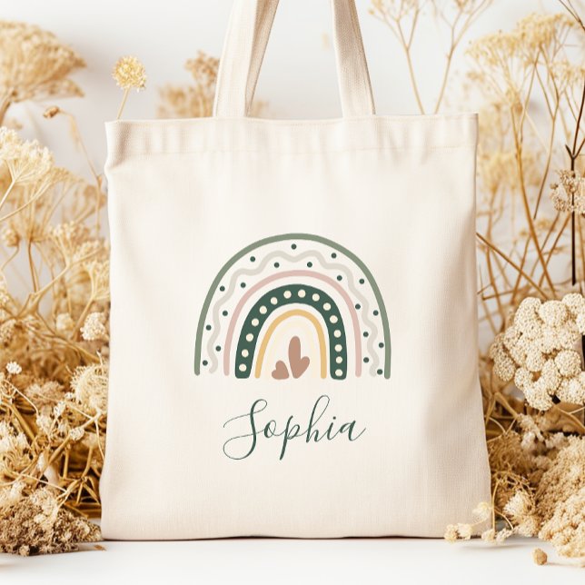 Kinder nennen Boho Rainbow Dots Earth Tones Tragetasche (Von Creator hochgeladen)