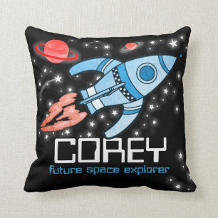 Kinder nennen Raketenraumforscher blaues Corey Kissen