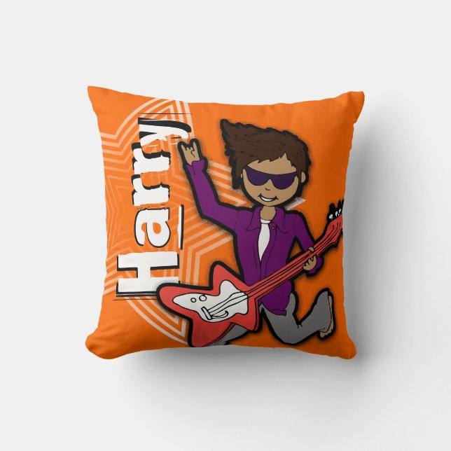 Kinder nennen Rockstar Gitarre Junge orange & grau Kissen (Vorderseite)