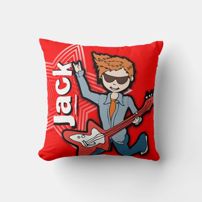 Kinder nennen rockstar Gitarrenjungen helles rotes Kissen (Vorderseite)