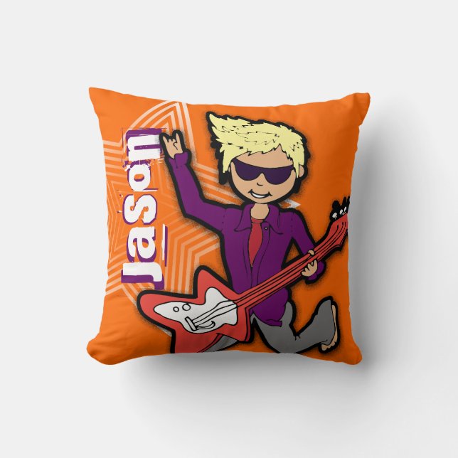 Kinder nennen rockstar Gitarrenjungen orange lila Kissen (Vorderseite)