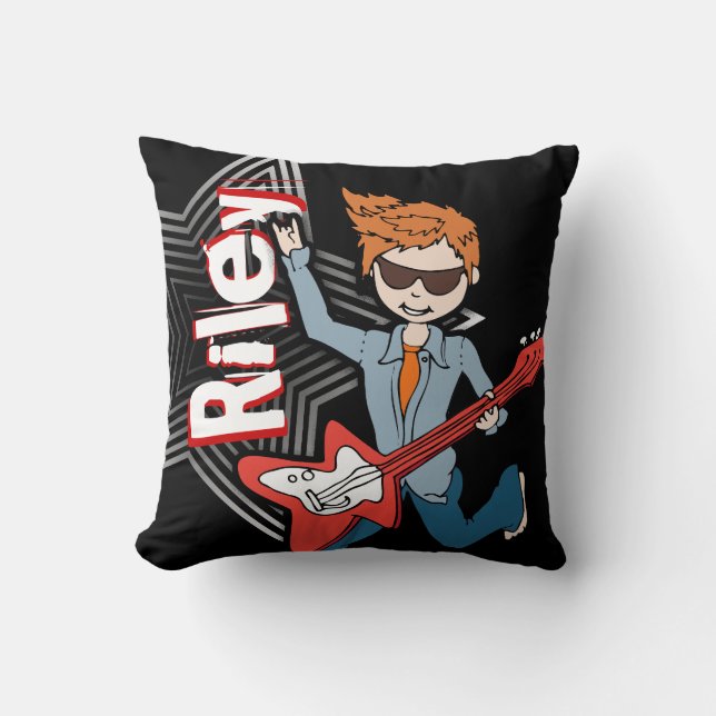 Kinder nennen rockstar schwarzes u. rotes Kissen (Vorderseite)