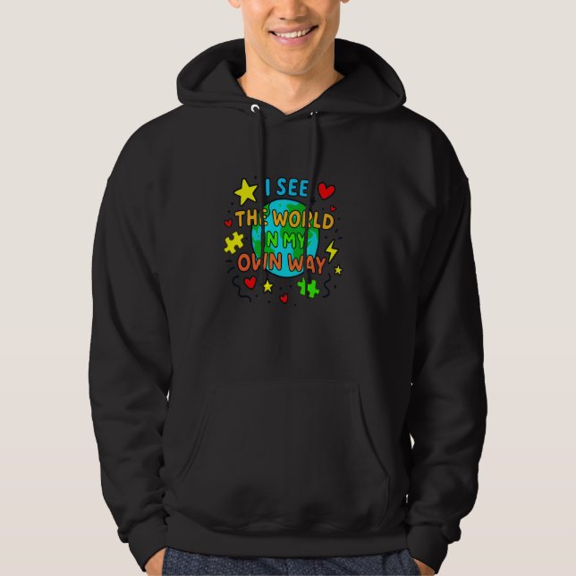 Kinder Neurodiverser Bestätigung Ich sehe die Welt Hoodie (Vorderseite)