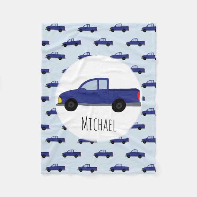Kinder Niedlich Blue Lieferwagen Truck Cartoon Nam Fleecedecke (Vorderseite)
