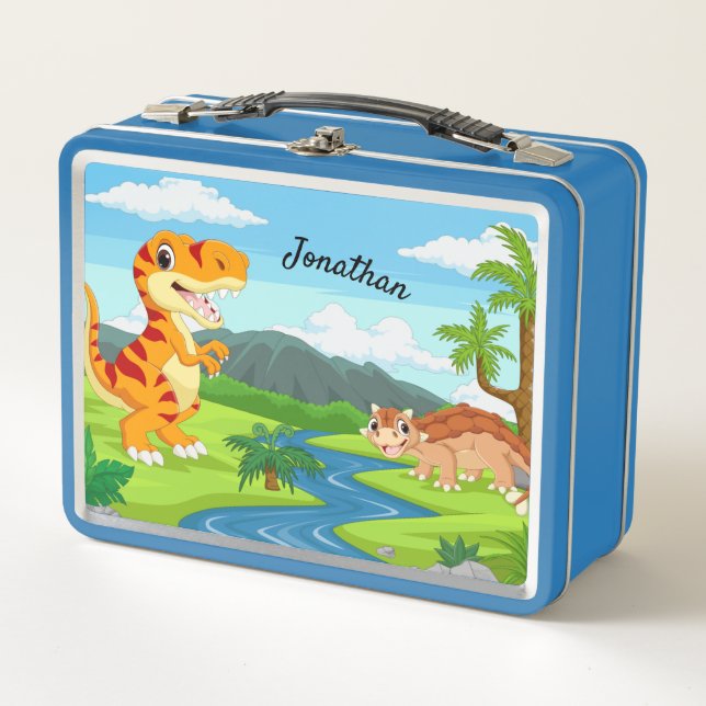 Kinder Niedlich Cartoon Dinosaurier School Metall Brotdose (Vorderseite)