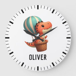 Kinder Niedlich Dino Fliegen in einem Heißluftball Große Wanduhr
