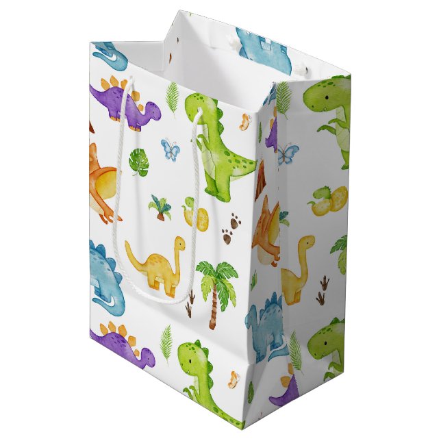 Kinder Niedlich Dinosaurier Muster Mittlere Geschenktüte (Vorderseite Schrägansicht)
