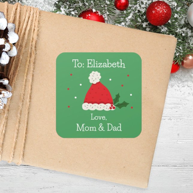 Kinder Niedlich Festliche Weihnachtsmannmütze Indi Quadratischer Aufkleber (Von Creator hochgeladen)