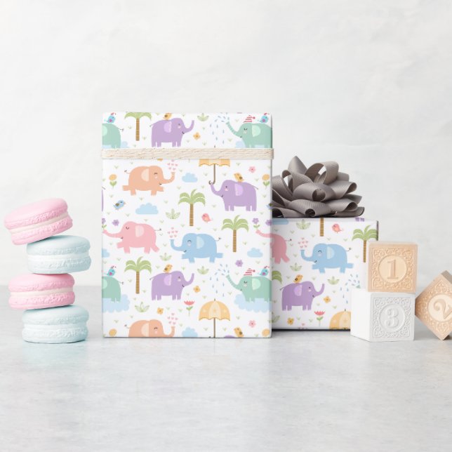 Kinder Niedlich glückliche Elefanten Pastel Pink B Geschenkpapier (Babyparty)