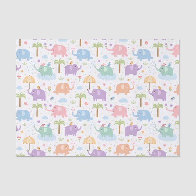 Kinder Niedlich glückliche Elefanten Pastel Pink B Seidenpapier (Vorderseite)