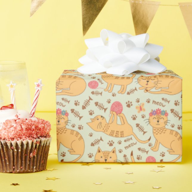 Kinder Niedlich glückliche Katzen spielen mit Garn Geschenkpapier (Geburtstagsparty)