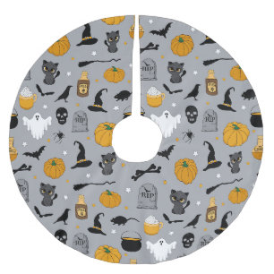 Kinder Niedlich Hexenkürbis Geister und Katzen Gra Polyester Weihnachtsbaumdecke