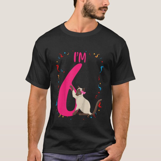 Kinder Niedlich Katze ich bin 6 Jahre alt Geburtst T-Shirt (Vorderseite)