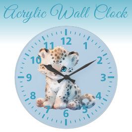 Kinder niedlich Leopardencreme Große Wanduhr