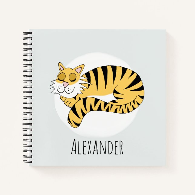 Kinder Niedlich schlafend Dschungel Tiger und Name Notizbuch (Vorderseite)