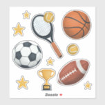 Kinder Niedlich Sportfußball Basketball Tennis Fuß Aufkleber<br><div class="desc">Diese niedlichen Kinderaufkleber sind mit Fußball,  Tennisschläger,  Basketball,  Fußball,  Trophäe und Sternen ausgestattet. Ideal für alle Sportliebhaber!</div>