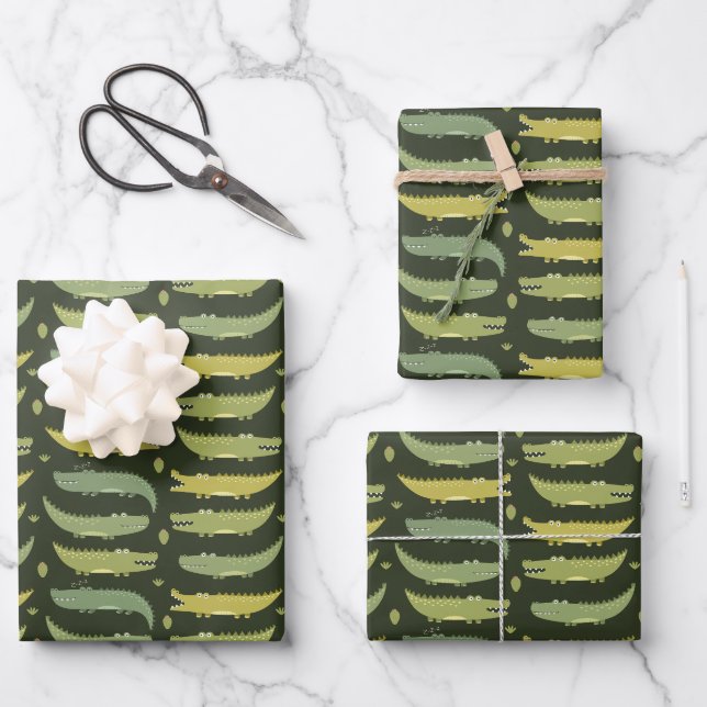 Kinder Niedliche Alligatoren Krokodile sprechen zu Geschenkpapier Set (Vorderseite)