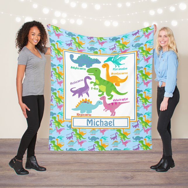 Kinder Niedliche Dinosaurier und Namen blau Fleecedecke (Von Creator hochgeladen)