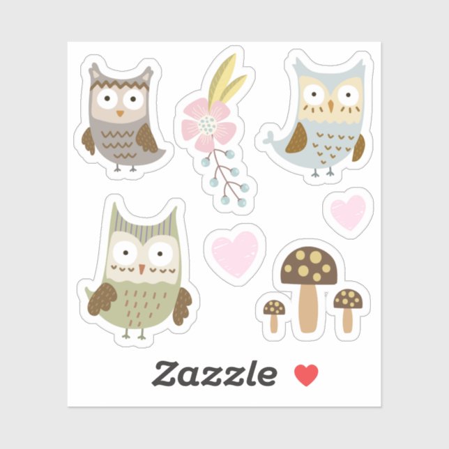 Kinder Niedliche farbige Eulen #3 Aufkleber (Blatt)