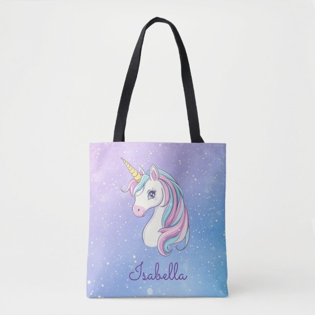 Kinder Niedliche magische Einhorn Whimsical Tote B Tasche (Vorderseite)