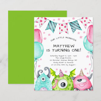 Kinder Niedliche Monster Geburtstagsparty Einladun